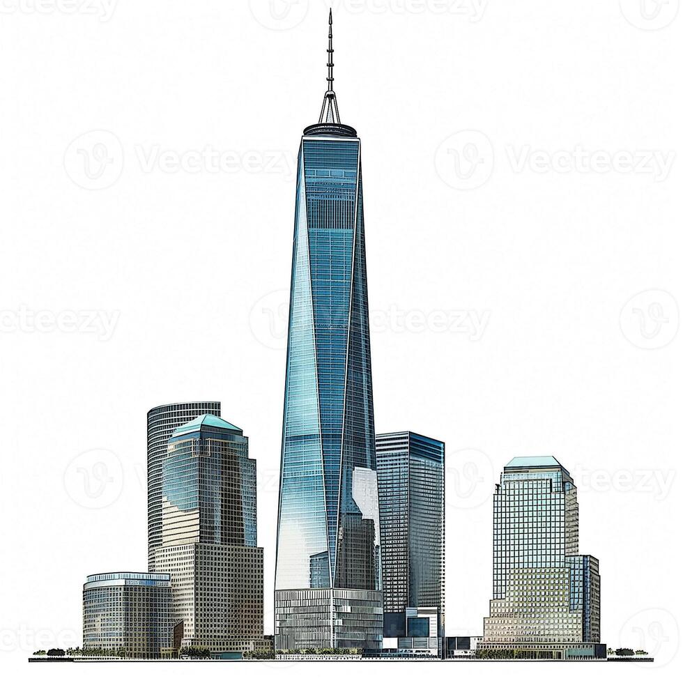 AI generated Modern skyscrapers dominate the skyline, featuring the distinct One World Trade Center in a stylized photo