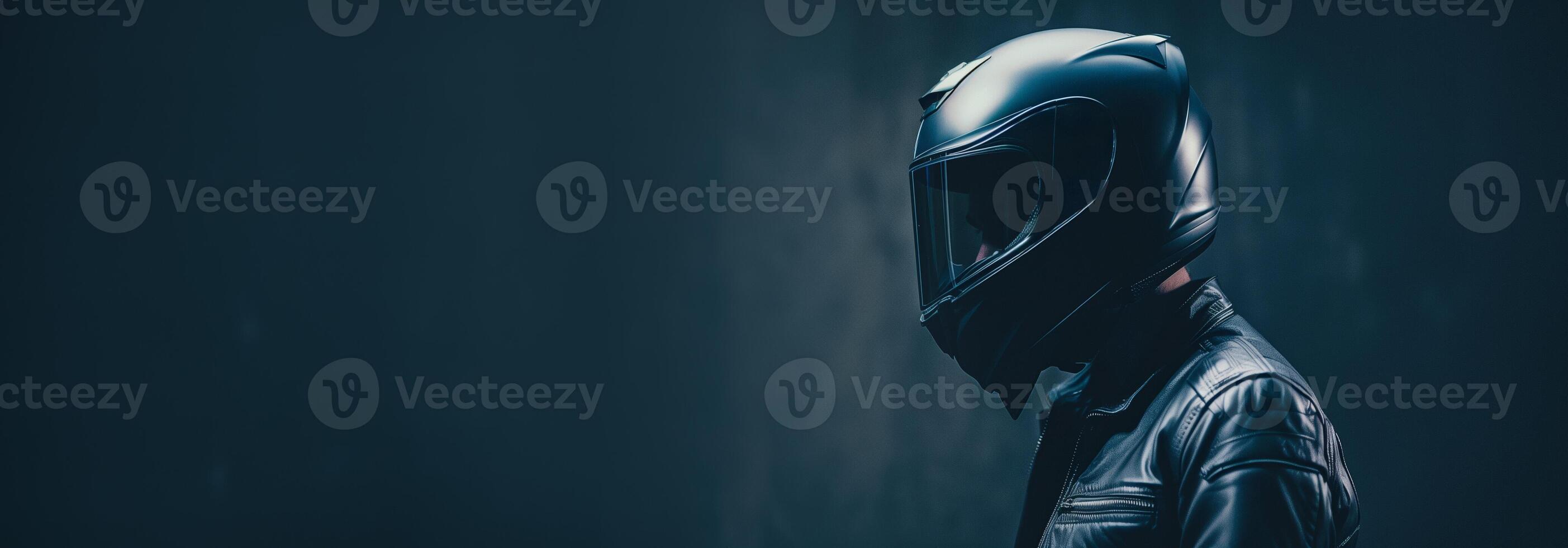 AI generated Mysterious Motorcyclist Silhouette with Copy Space photo
