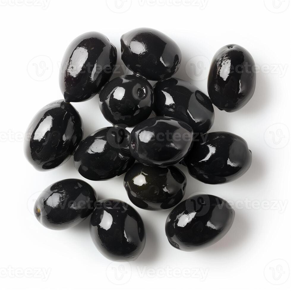 AI generated Black Olives Top View with Copy Space photo