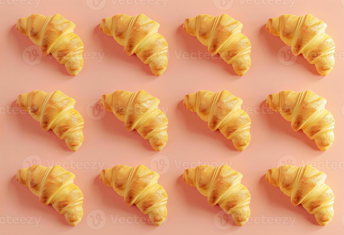 AI generated Golden Croissants Pattern on Pink Background photo