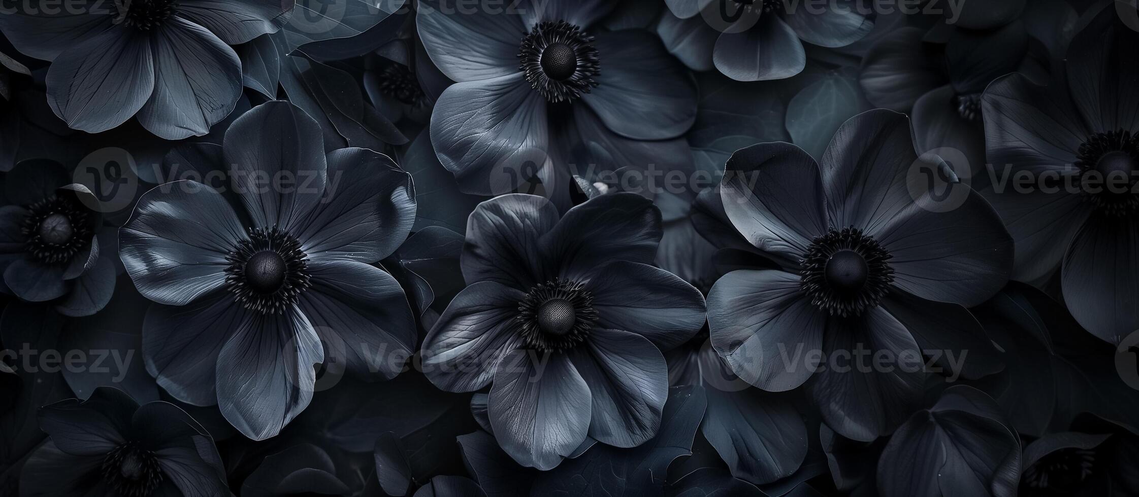 AI generated Elegant monochrome floral background featuring dark blossoms with detailed petals, ideal for sophisticated design concepts or minimalist aesthetics photo