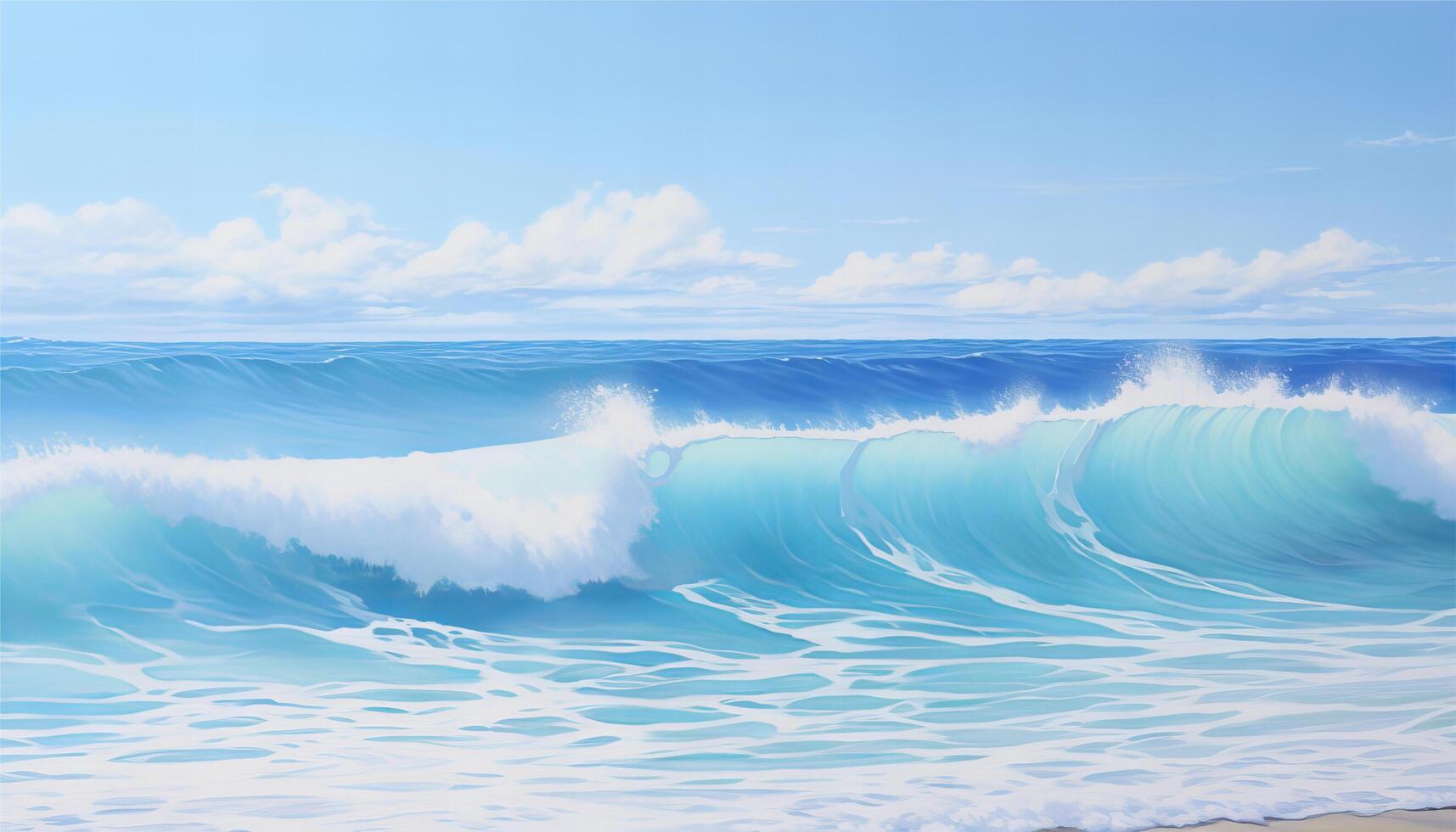 AI generated Beautiful sandy beach and soft blue ocean wave realistic photography photo