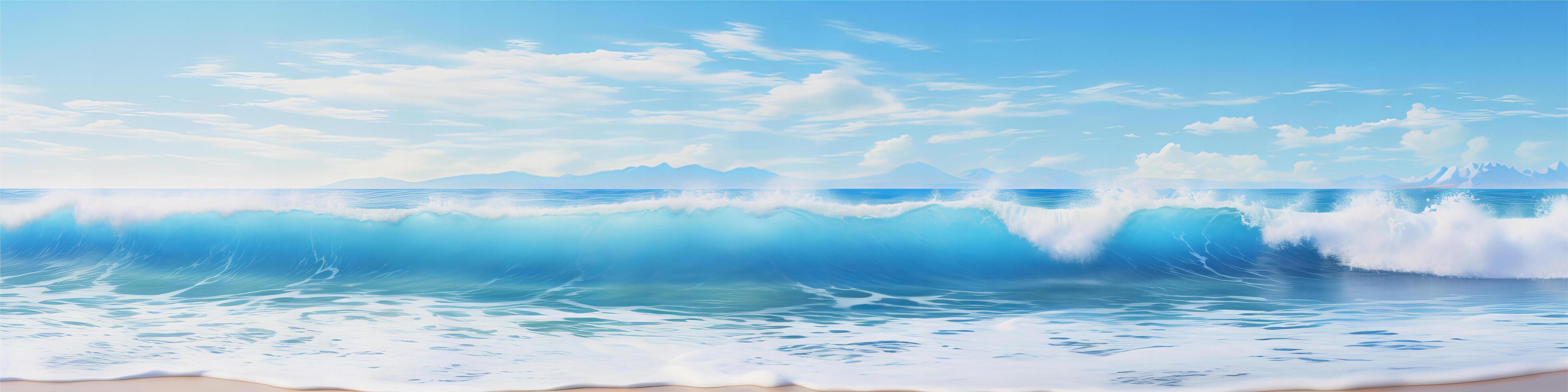 AI generated Beautiful sandy beach and soft blue ocean wave realistic photography photo