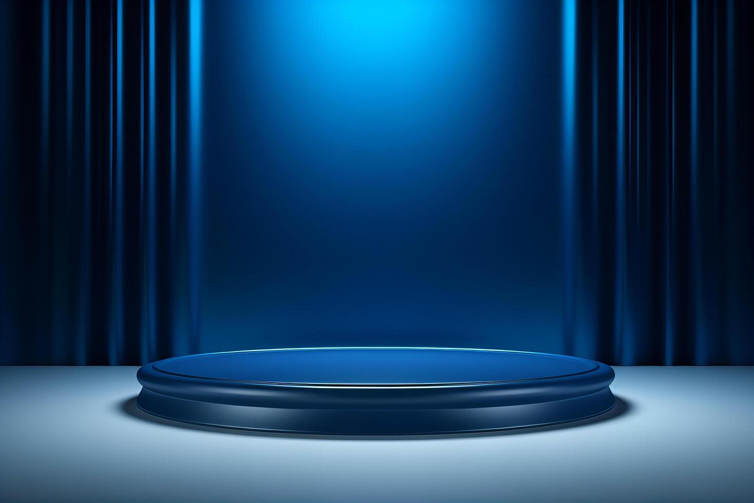 AI generated 3D podium blue background and fabric curtain photo