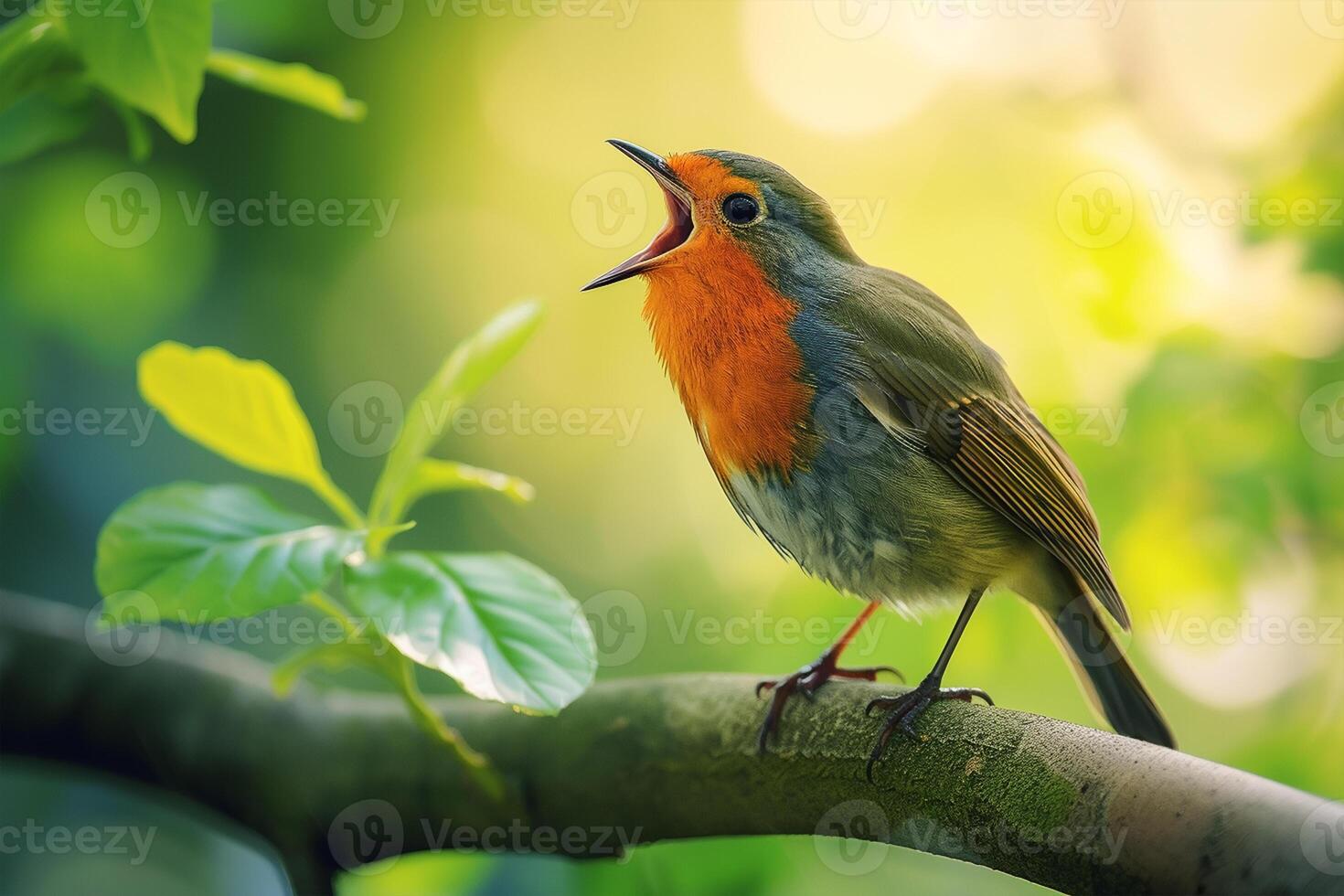 ai generado contento pájaro cantando, mundo fauna silvestre día foto