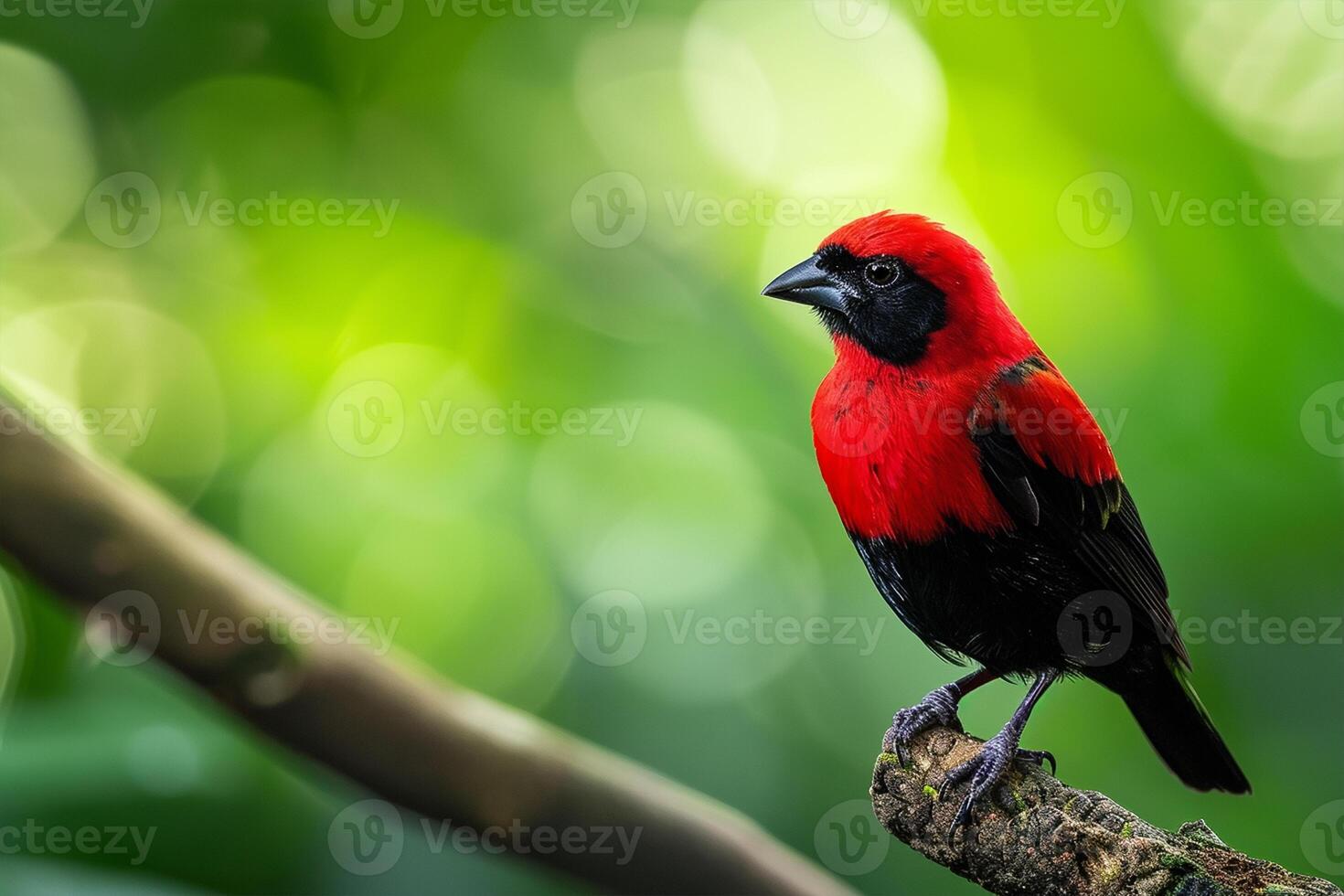 AI generated Lonely Crimson Backed Tanager standing over a branch photo