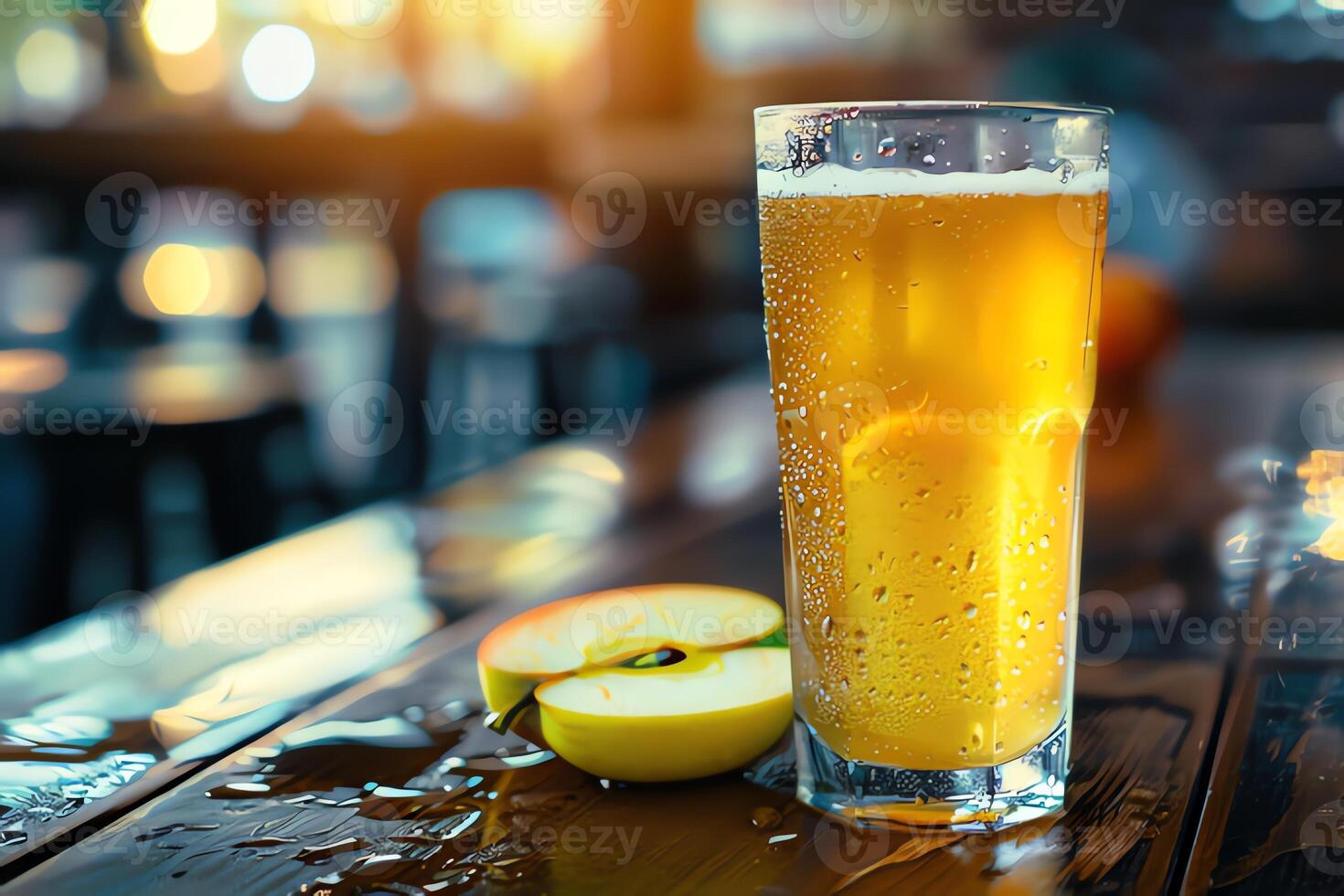 ai generado vaso de manzana jugo es en el mesa foto