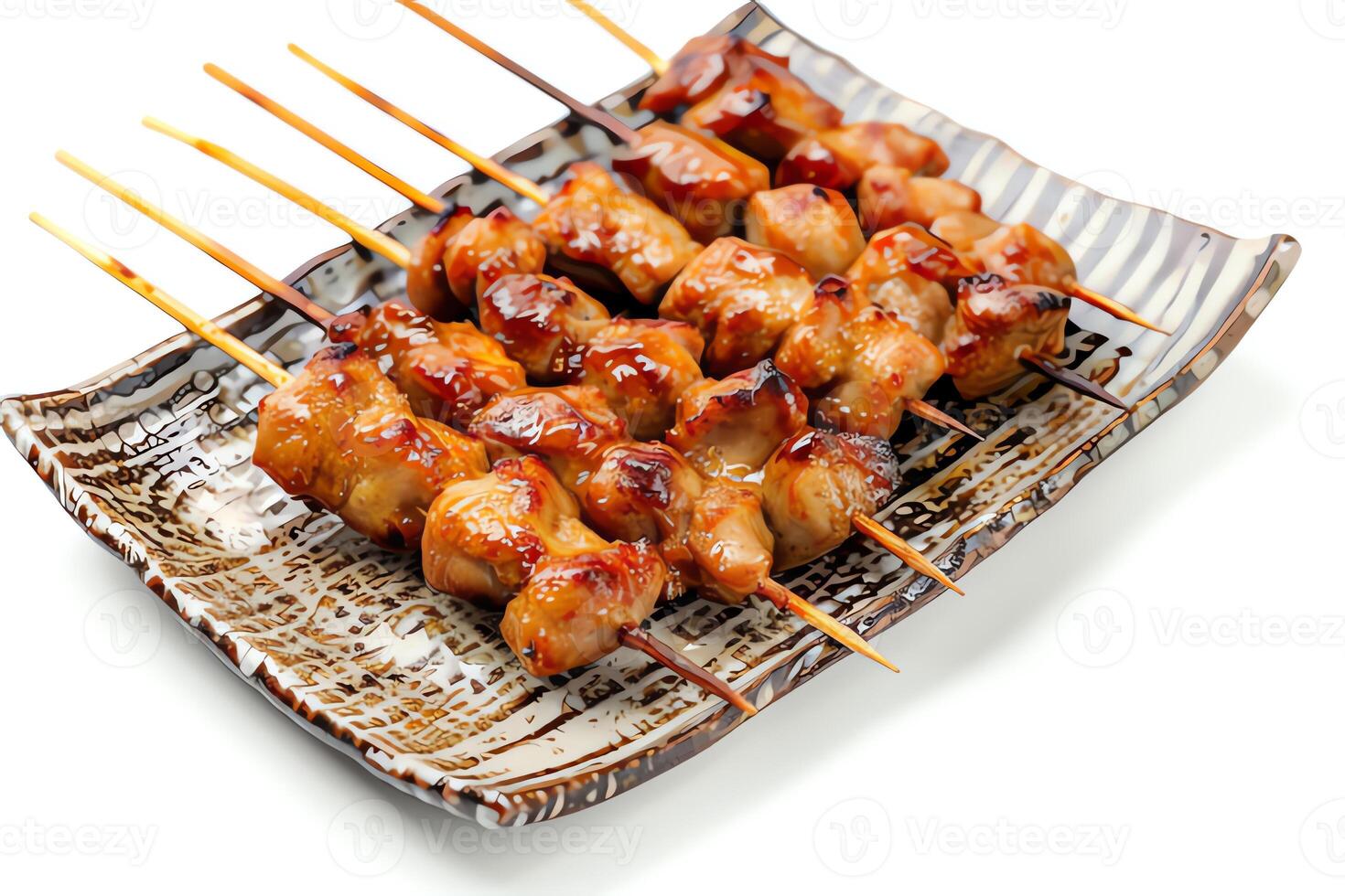 ai generado yakitori servido en un plato aislado en un blanco antecedentes foto