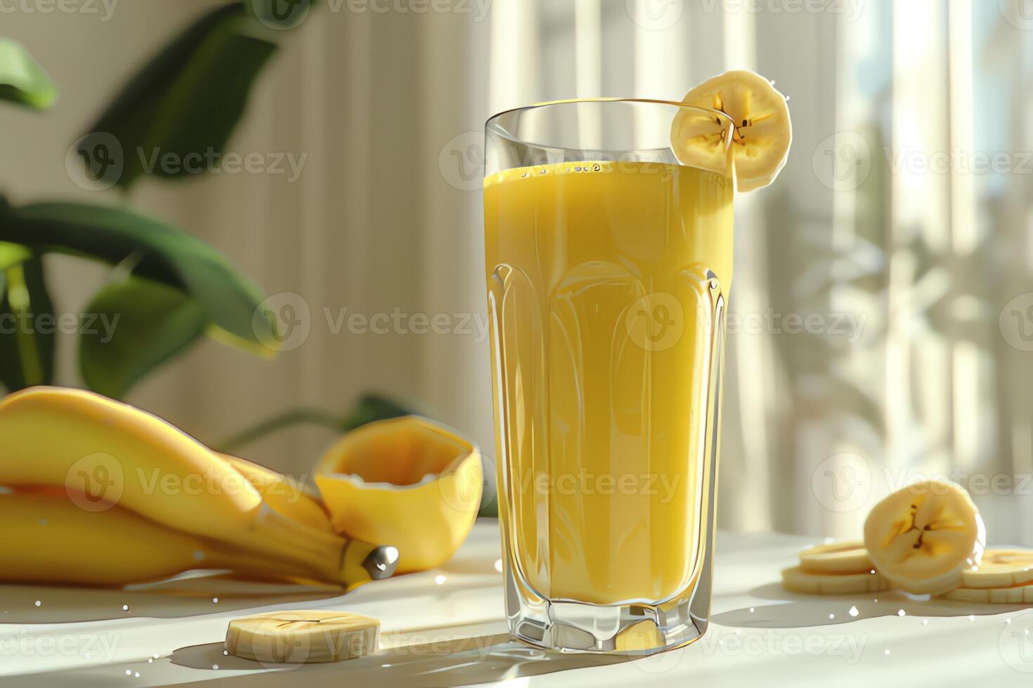 AI generated Glass of banana juice is on the table photo