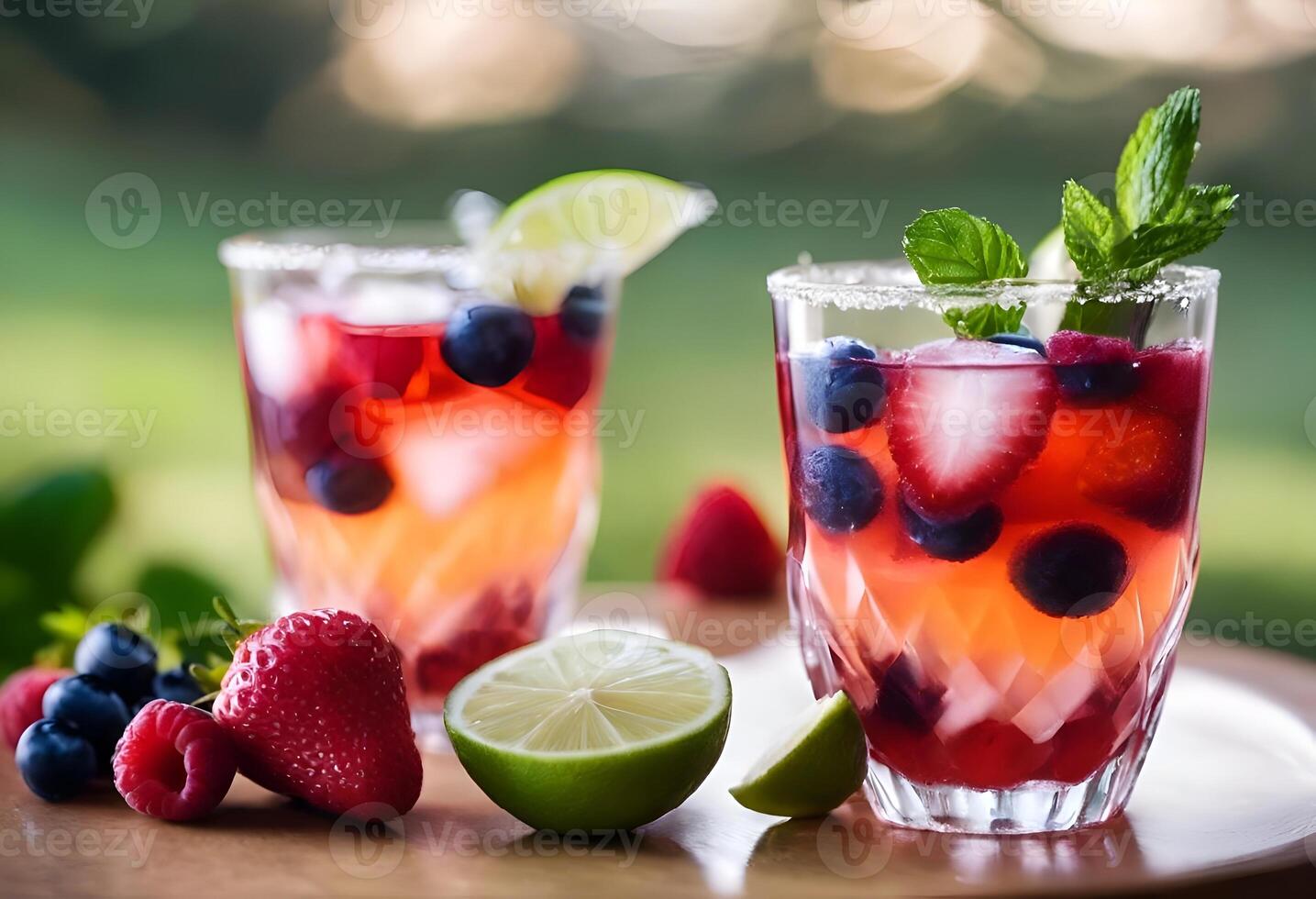 AI generated fruit and water. Multi-colored frozen ice drink made from juice. Sweet and very cold fruit lemonade. A variety with different cocktail flavors. Fruit smoothies in plastic photo