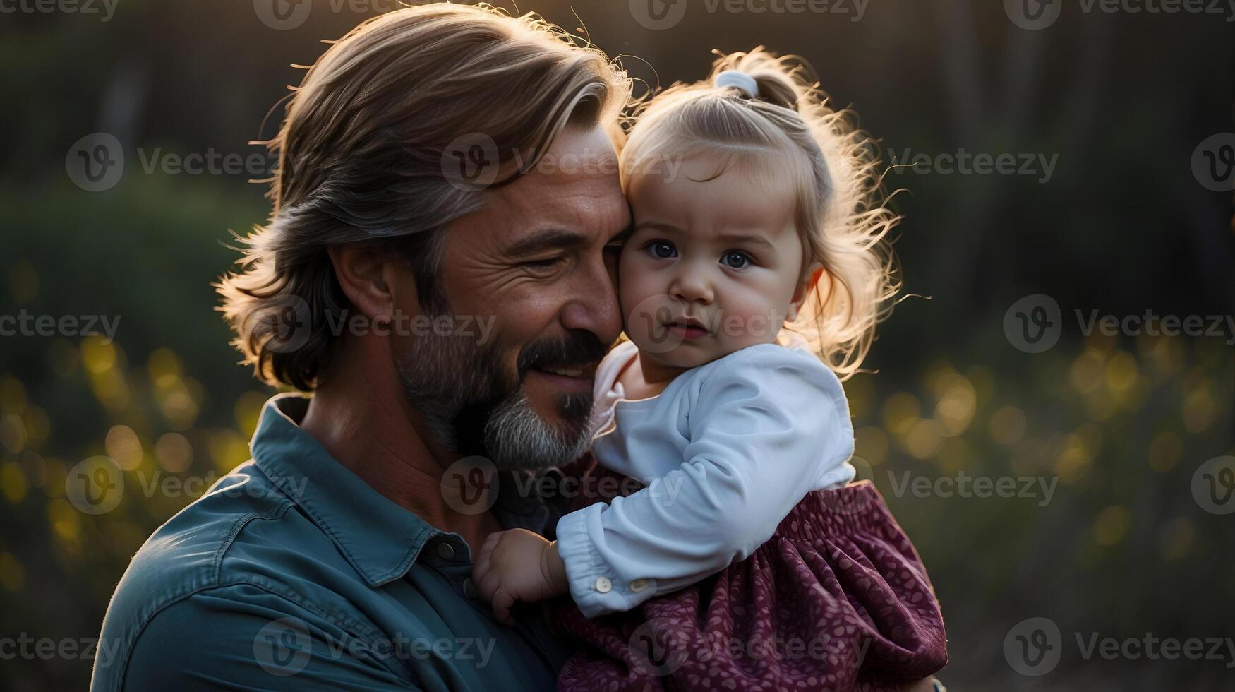 AI generated Father's Day Caucasian father holding his cute loving daughter photo