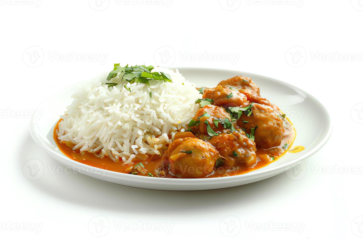 AI generated Japanese curry served on a plate isolated on a white background photo