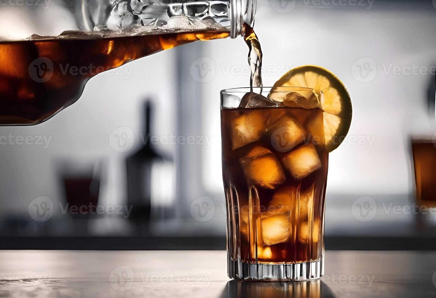 AI generated Tasty Long Island Ice Tea being poured into a tall glass with ice cubes, AI Generative photo