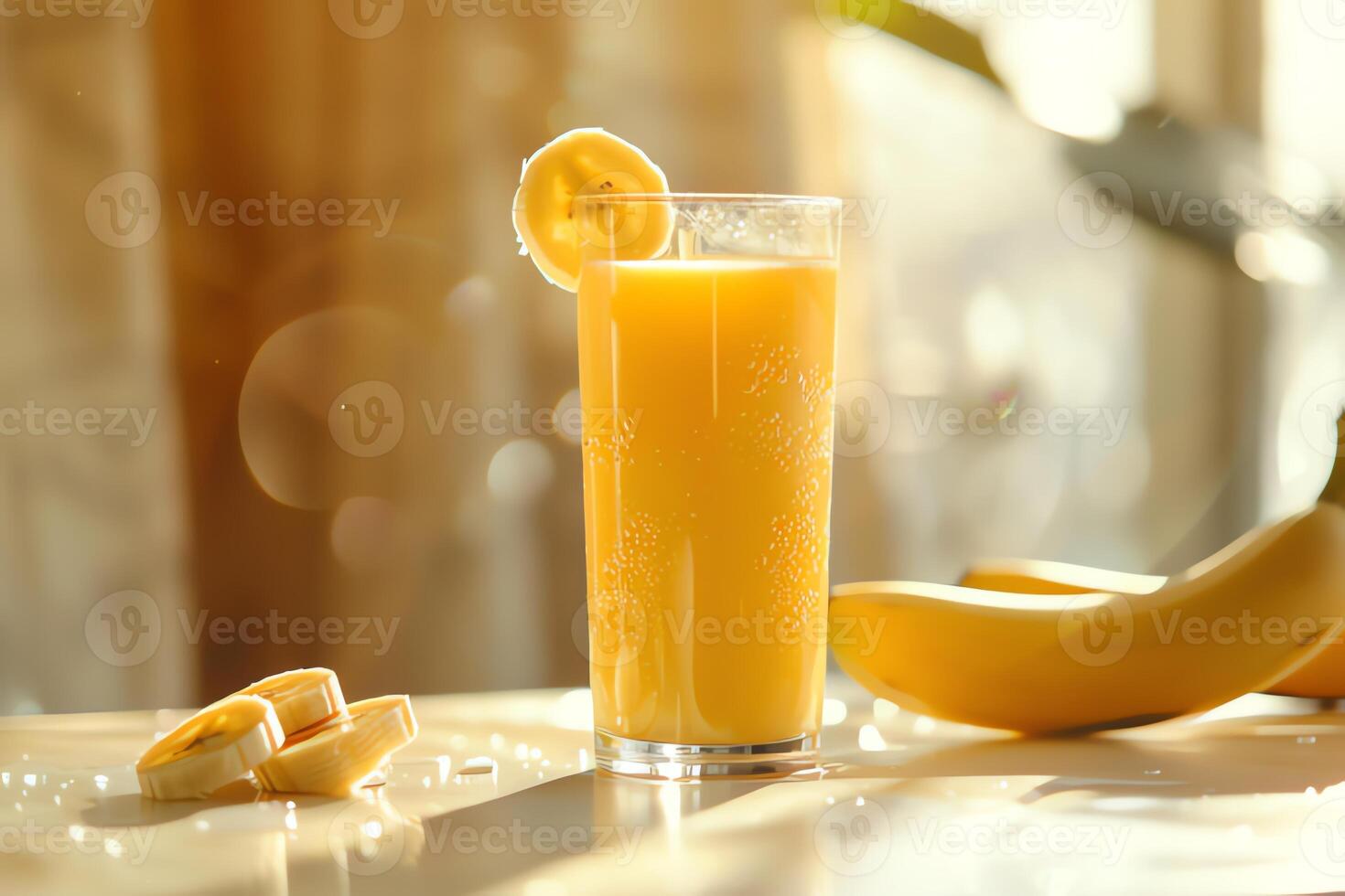 AI generated Glass of banana juice is on the table photo