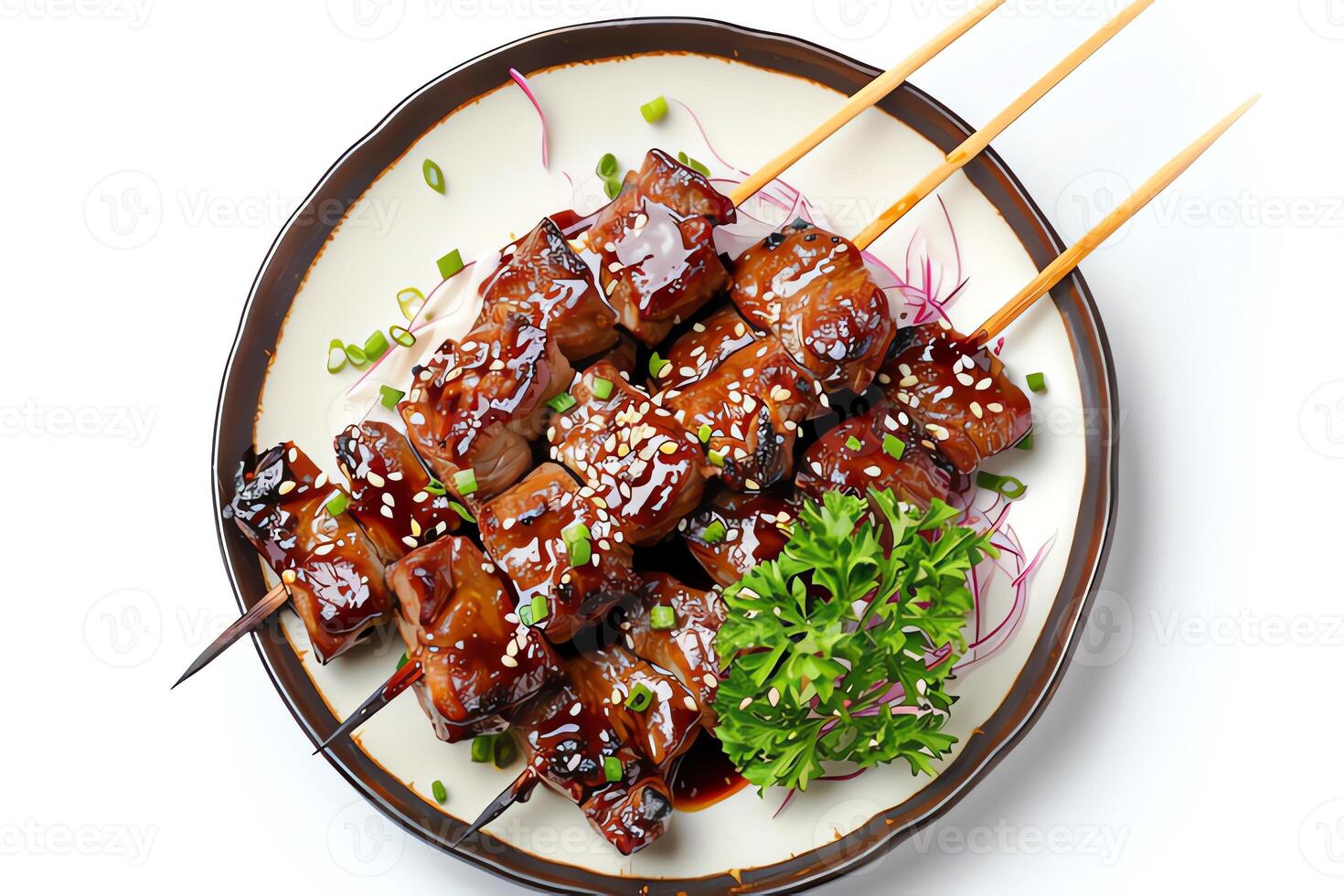 AI generated Teriyaki served on a plate isolated on a white background photo