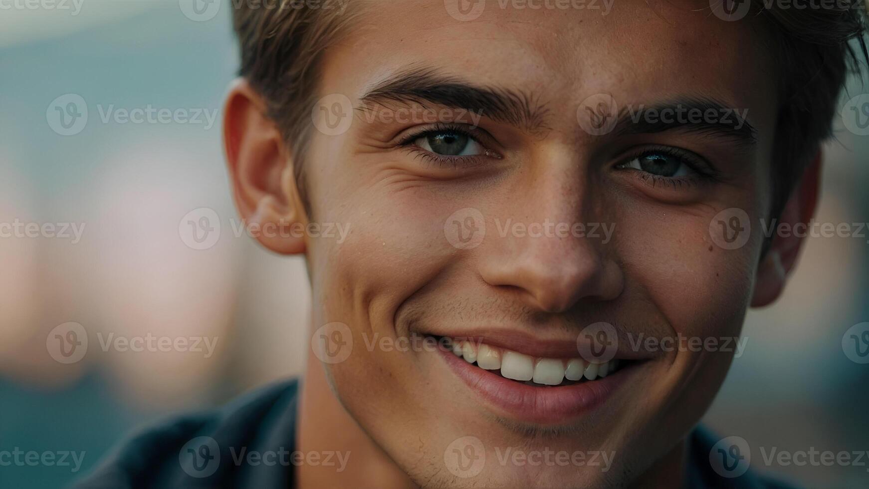 AI generated Close up portrait of young smiling handsome guy, AI Generative photo