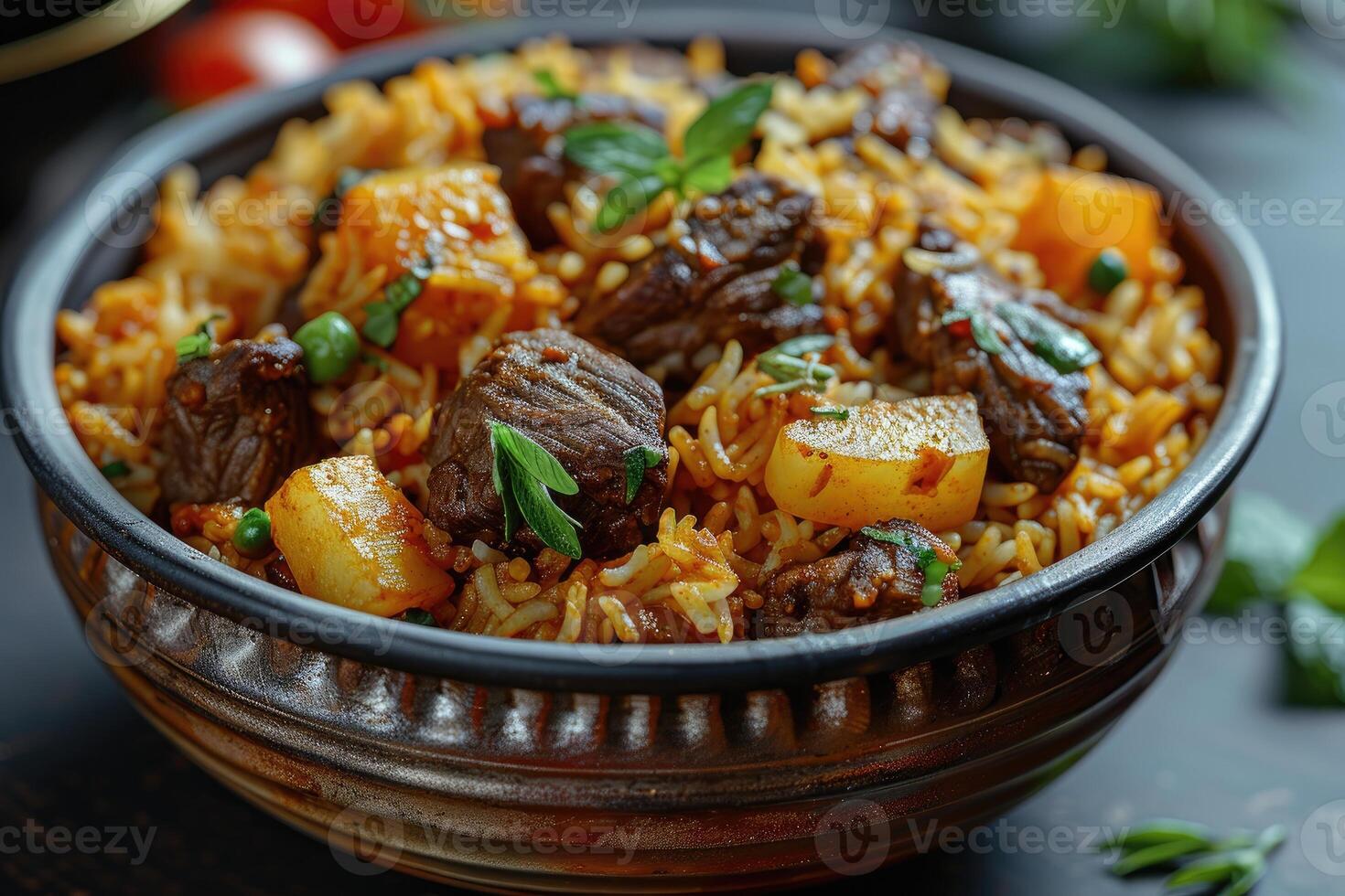 AI generated indian biryani rice professional advertising food photography photo