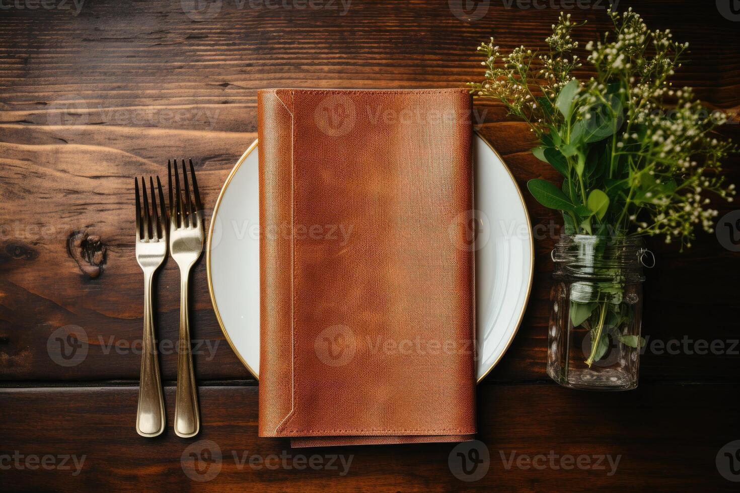 AI generated cutlery setting on a restaurant table advertising food photography photo