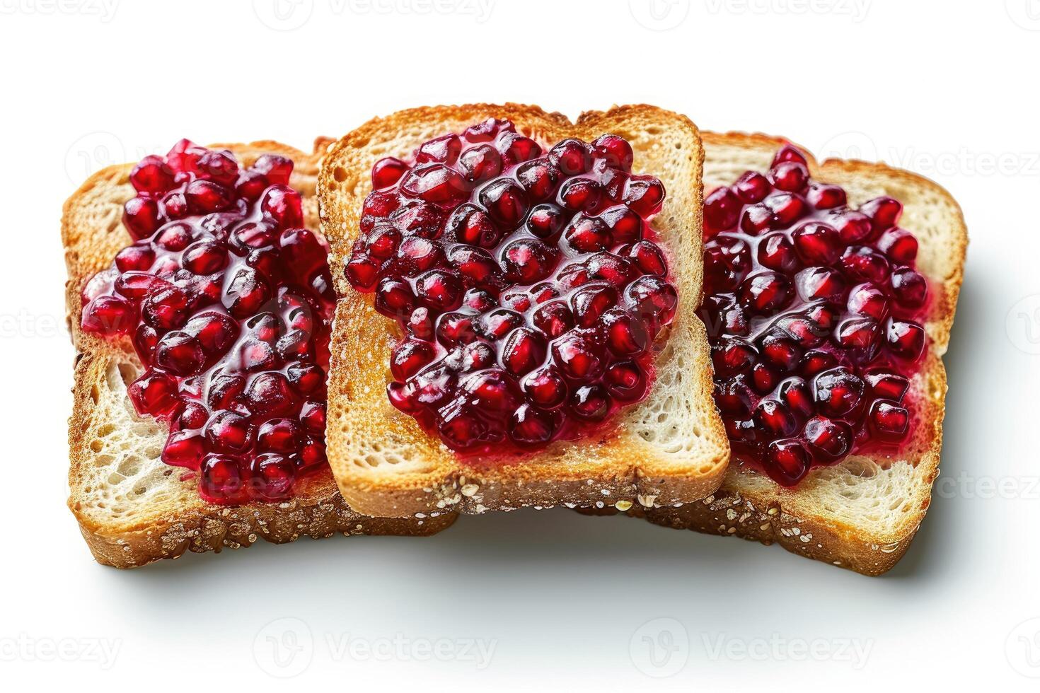 AI generated toasts with fruits jam on kitchen table professional advertising food photography photo