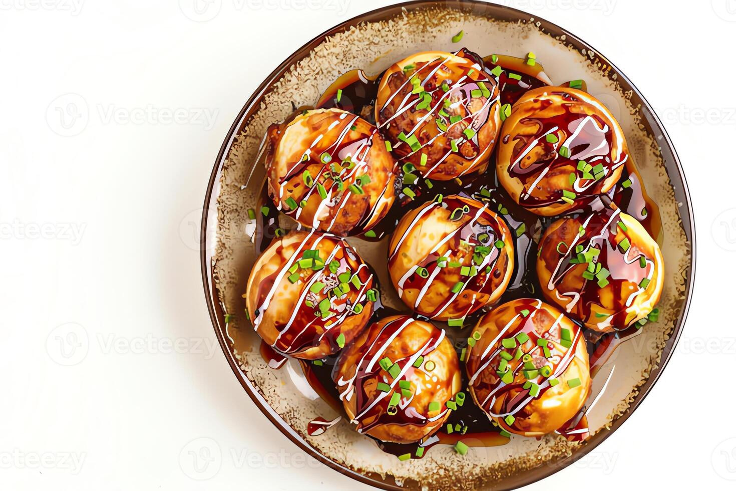 AI generated Takoyaki served on a plate isolated on a white background photo