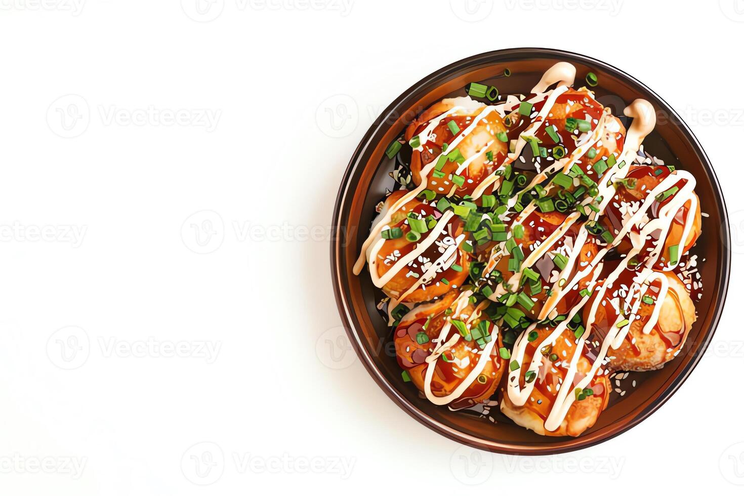 AI generated Takoyaki served on a plate isolated on a white background photo
