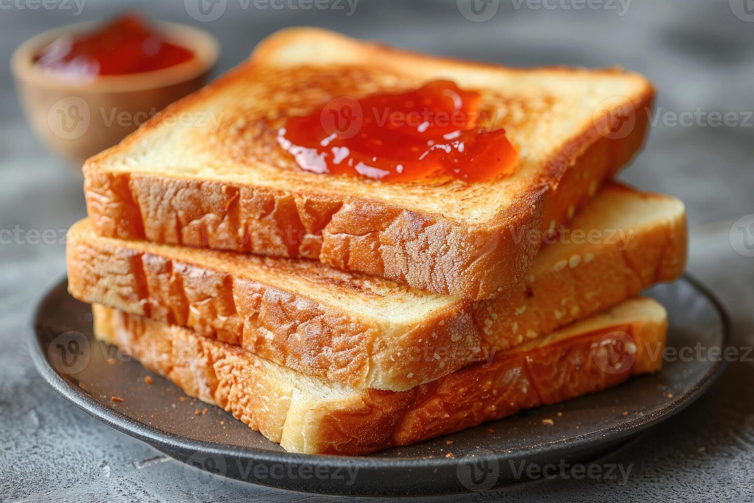 AI generated toasts with fruits jam on kitchen table professional advertising food photography photo