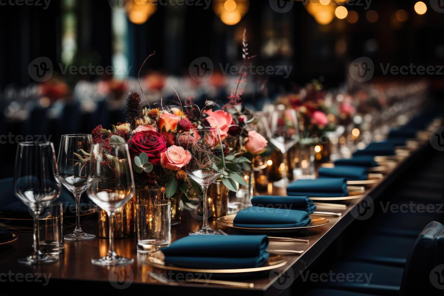 AI generated modern elegant event table and cutlery setting in a minimalist style advertising food photography photo