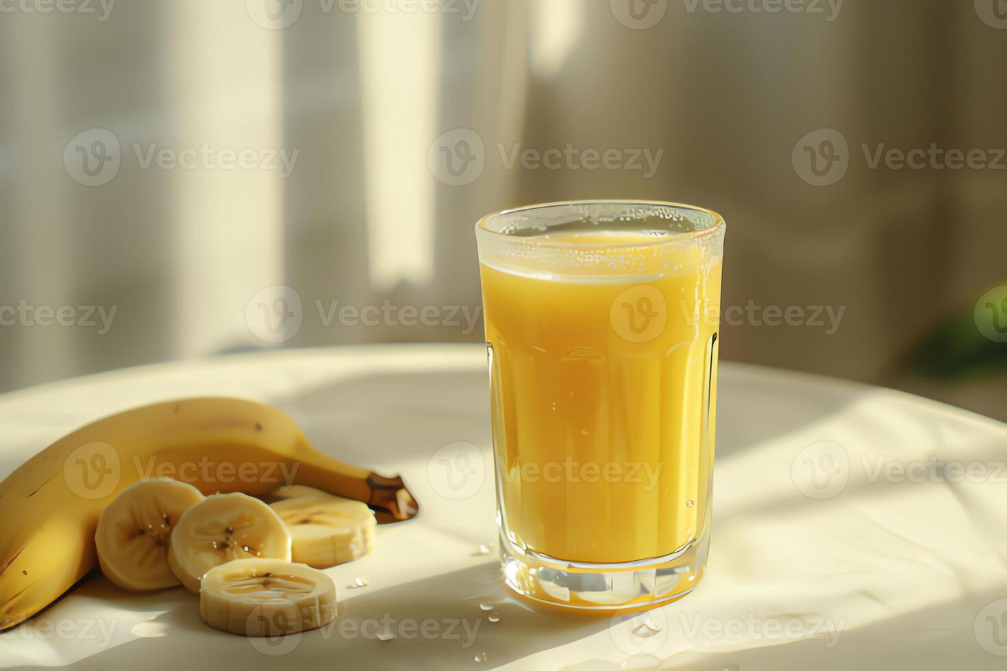 AI generated Glass of banana juice is on the table photo