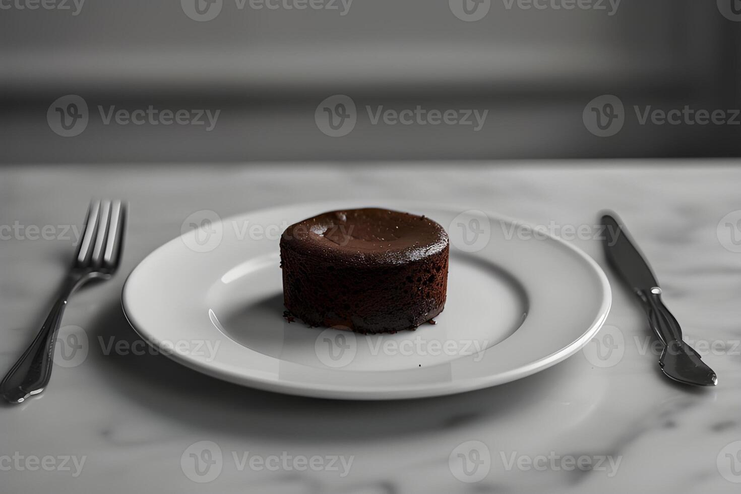 AI generated chocolate lava cake on a white plate. closeup photo