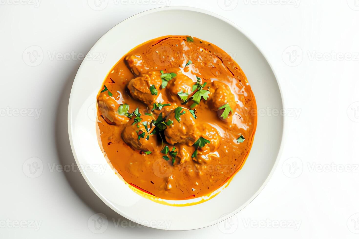 AI generated Japanese curry served on a plate isolated on a white background photo