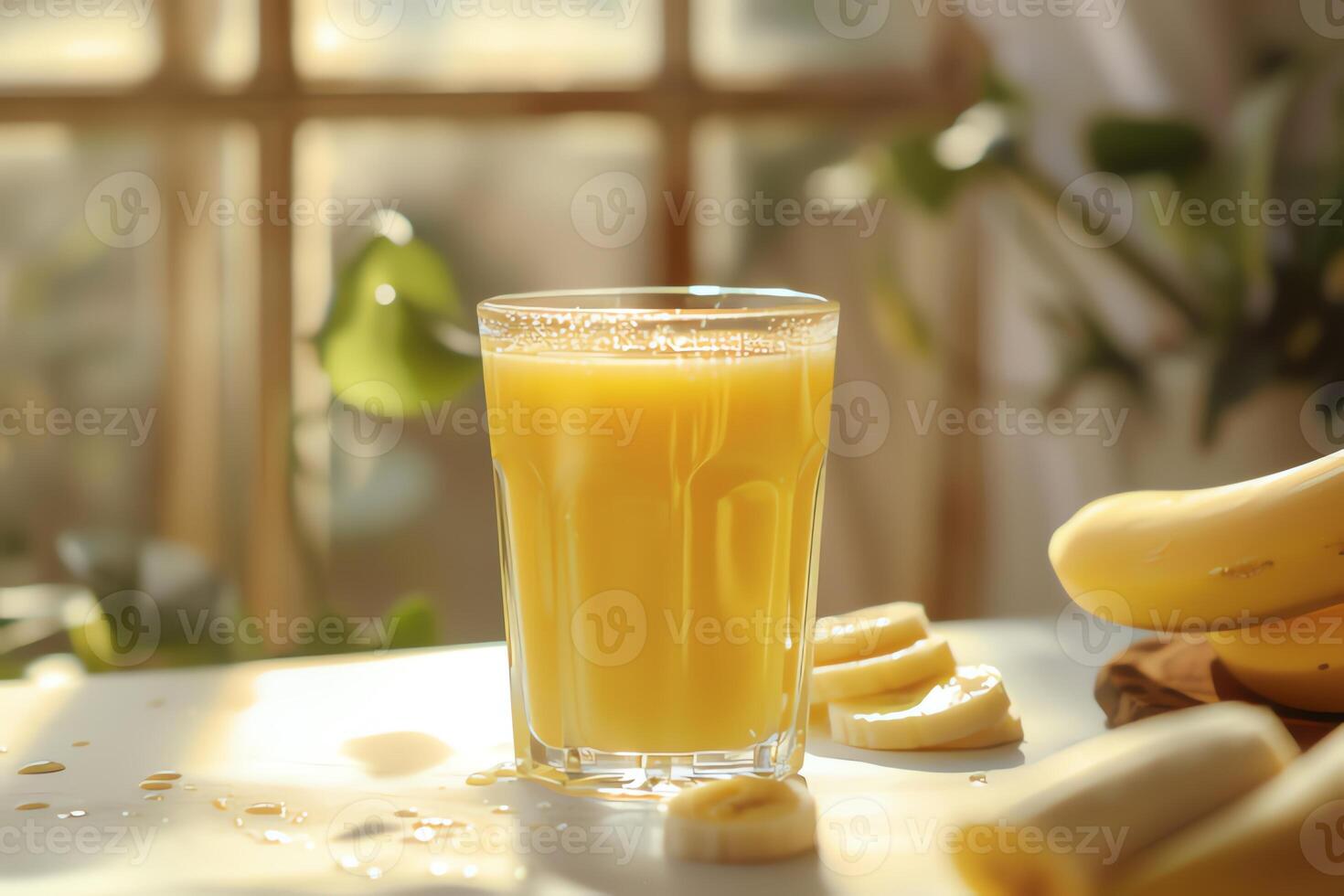 AI generated Glass of banana juice is on the table photo