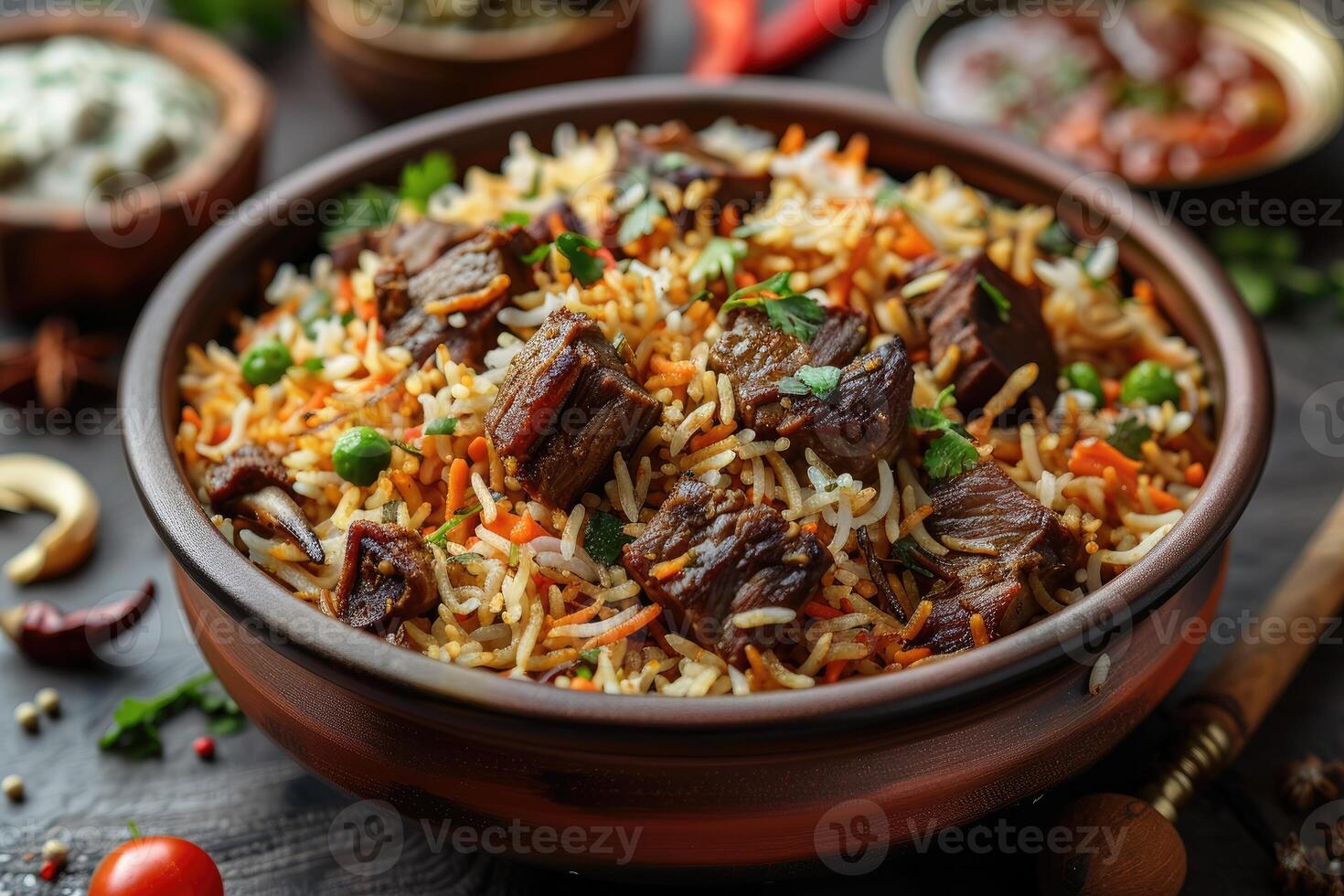 AI generated indian biryani rice professional advertising food photography photo