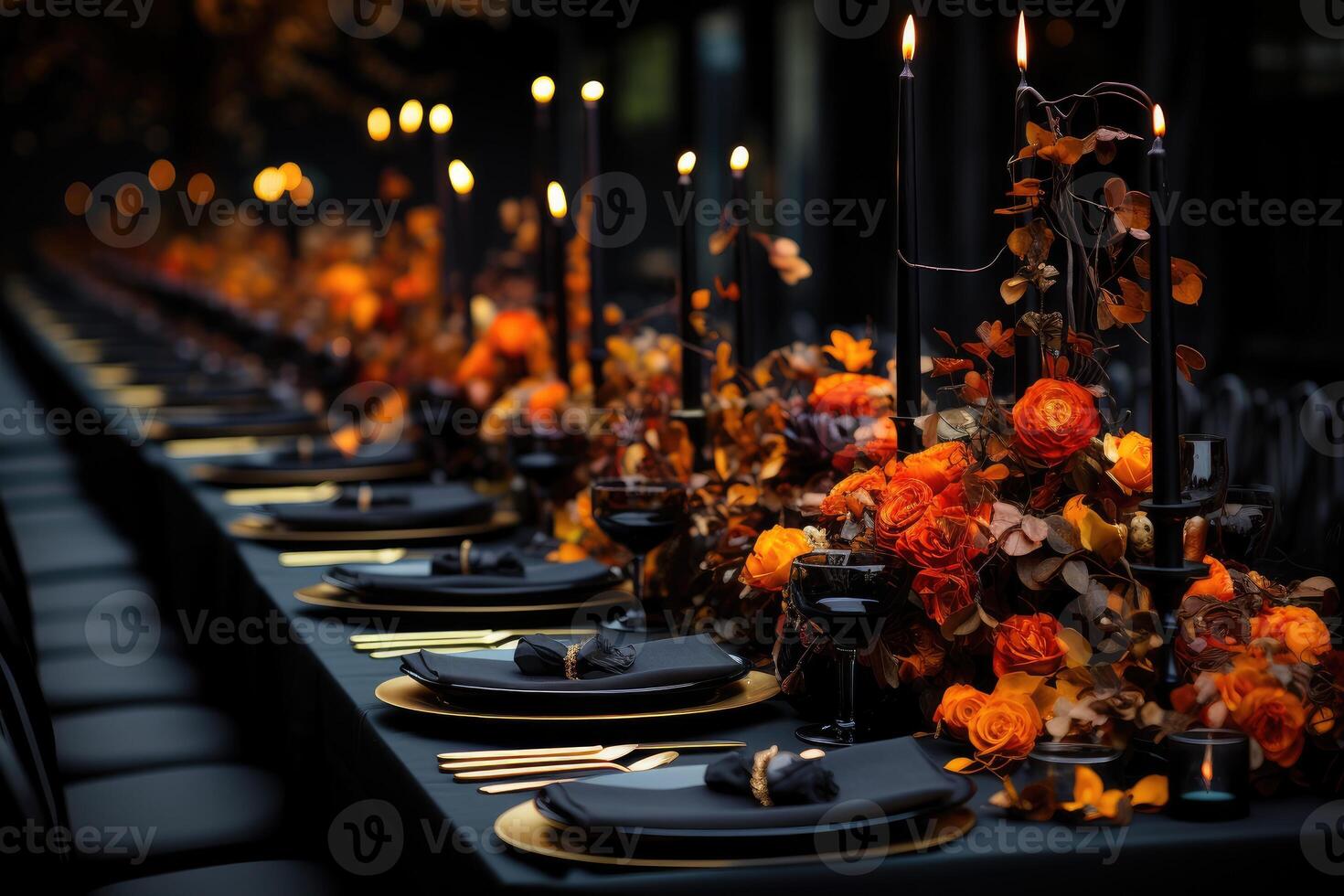 AI generated modern elegant event table and cutlery setting in a minimalist style advertising food photography photo