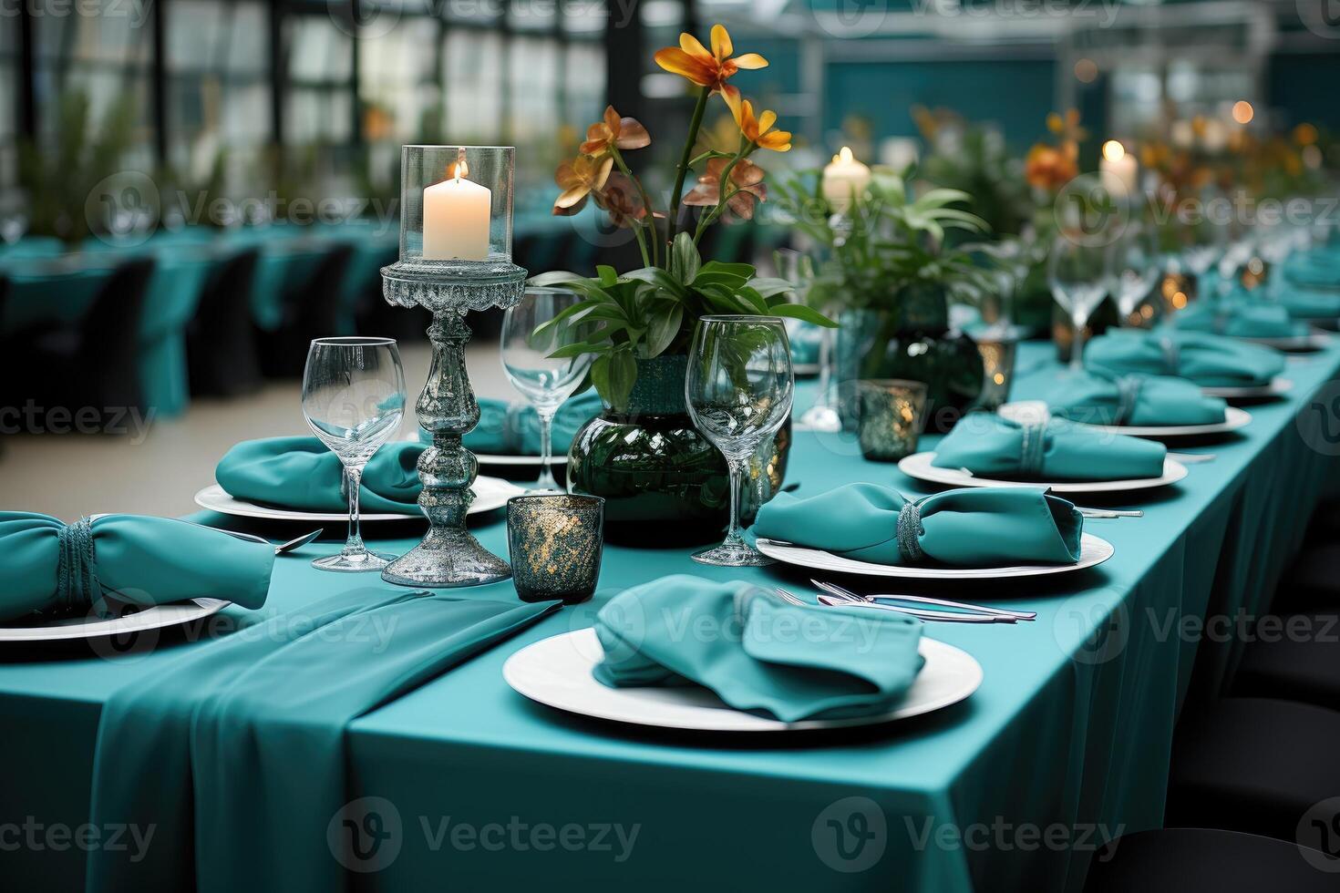 AI generated modern elegant event table and cutlery setting in a minimalist style advertising food photography photo