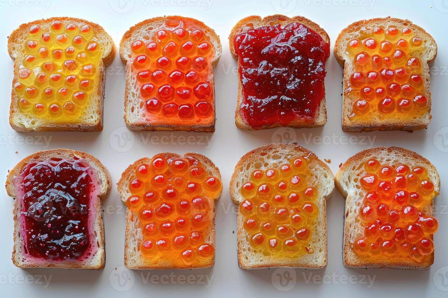 AI generated toasts with fruits jam on kitchen table professional advertising food photography photo