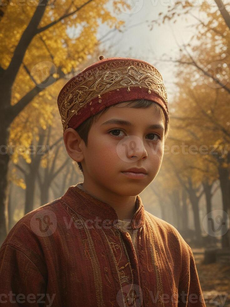 AI generated Muslim Young Boy's Portrait Generated by AI photo
