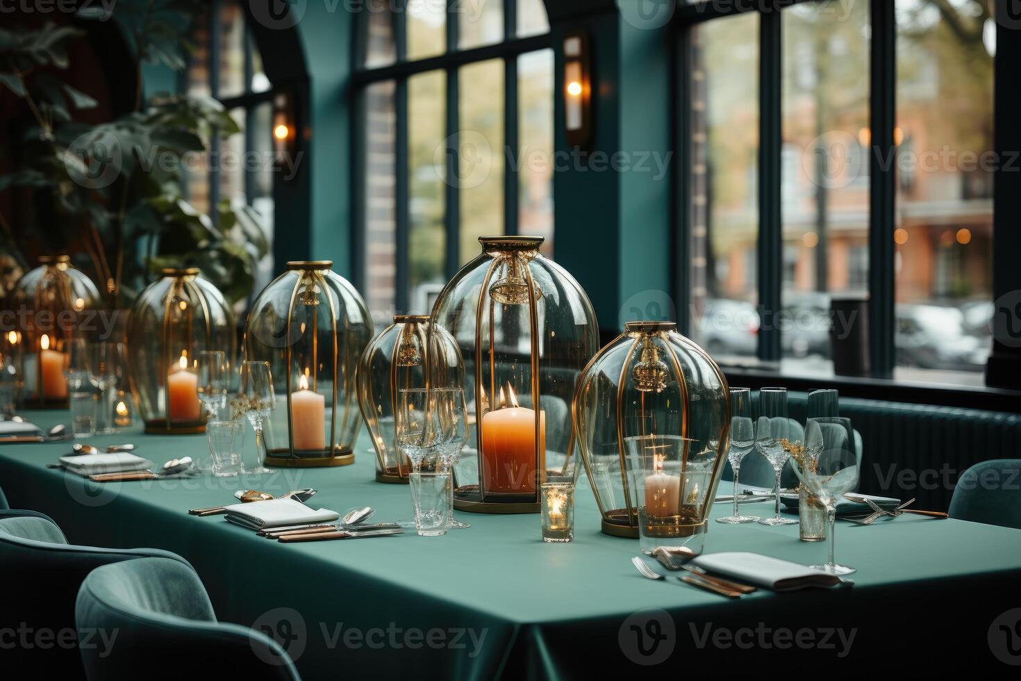 AI generated modern elegant event table and cutlery setting in a minimalist style advertising food photography photo
