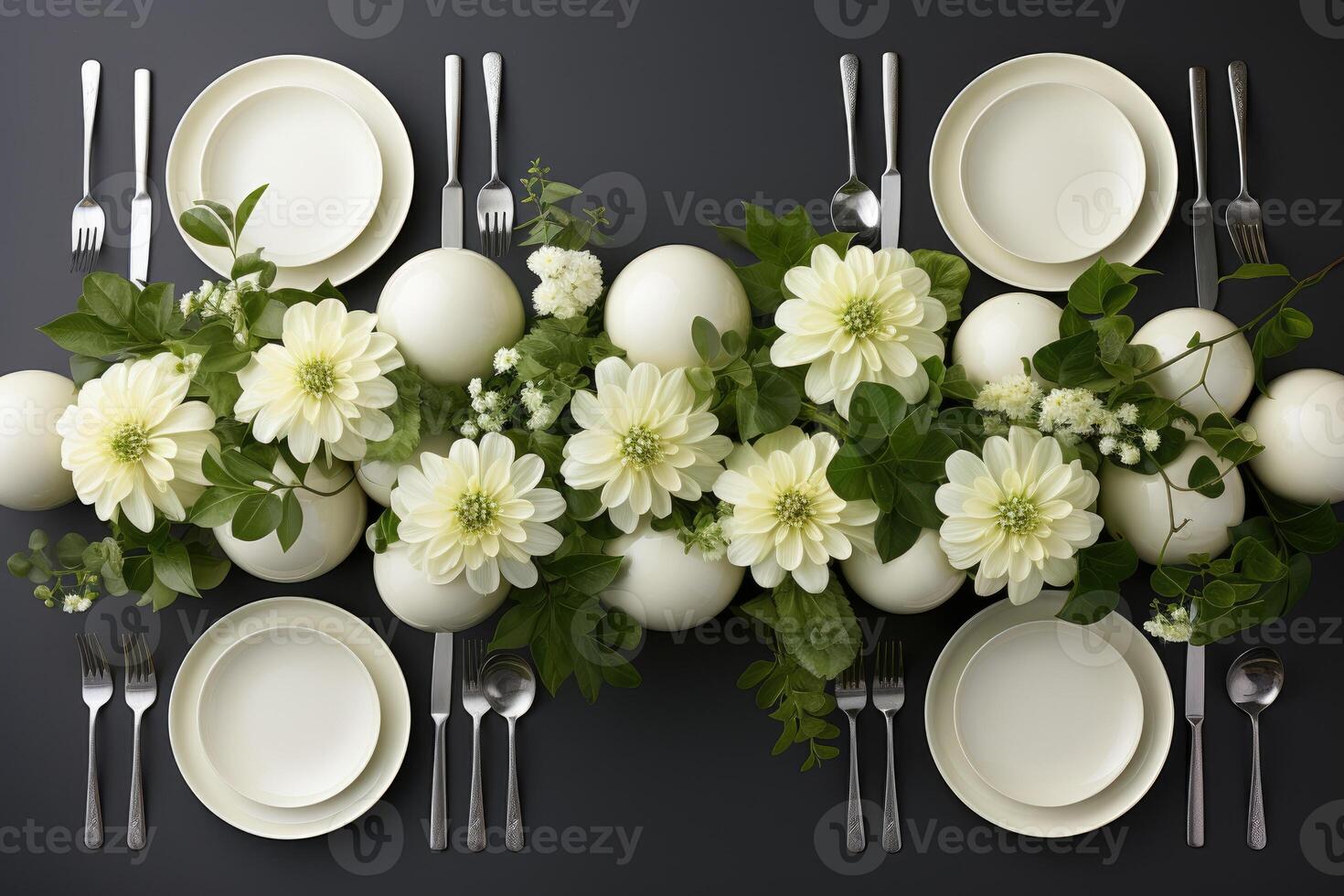 AI generated modern elegant event table and cutlery setting in a minimalist style advertising food photography photo