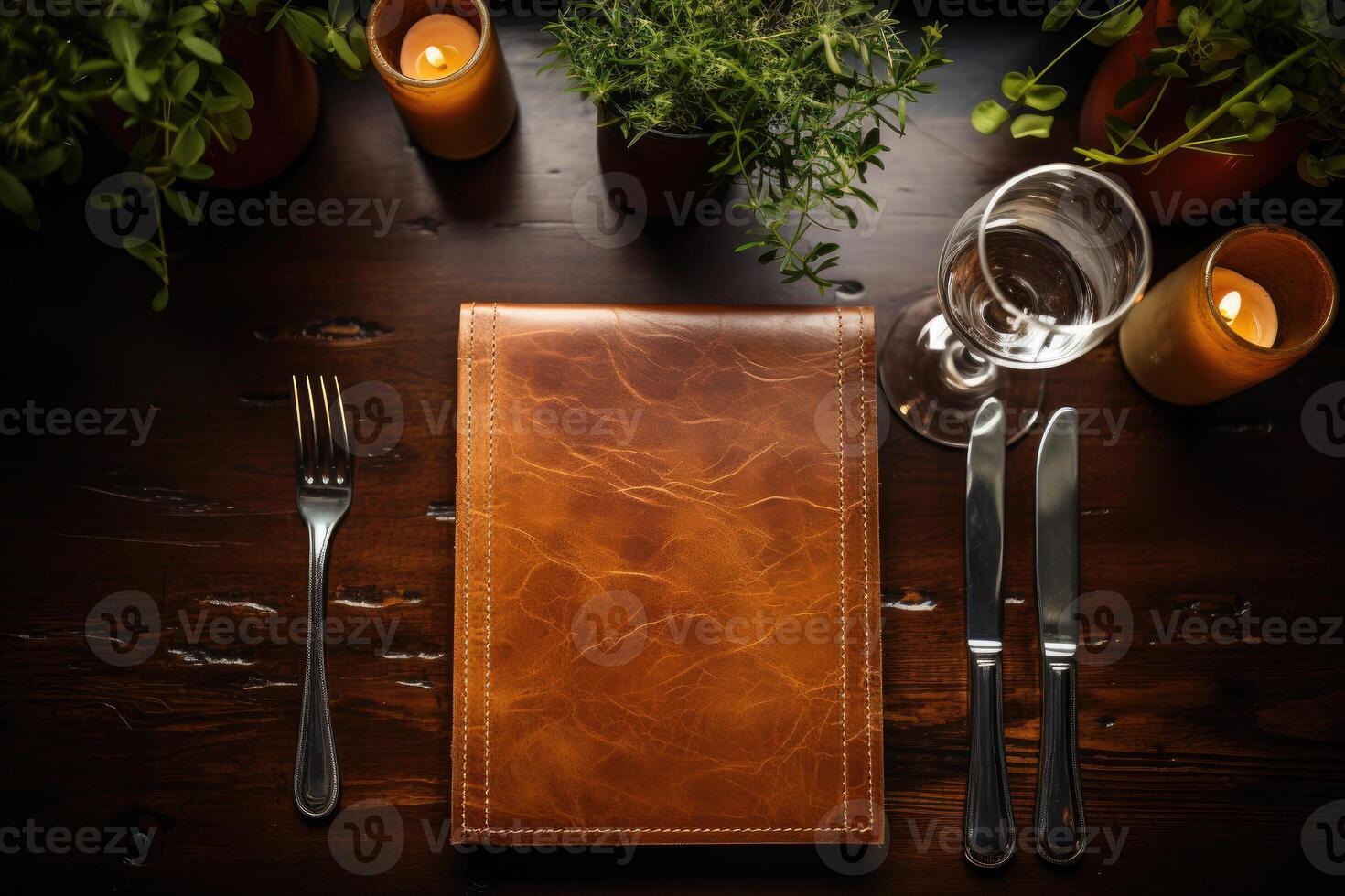 AI generated cutlery setting on a restaurant table advertising food photography photo