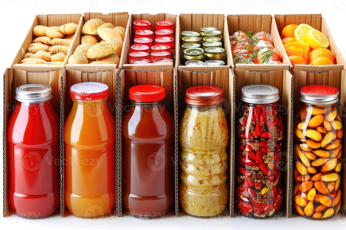 AI generated various food items in cardboard box advertising food photography photo