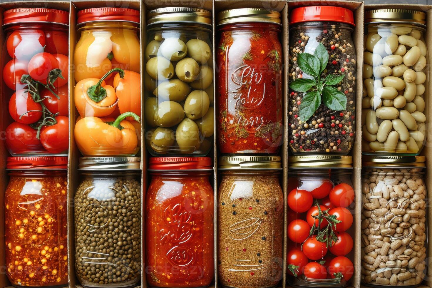 AI generated various food items in cardboard box advertising food photography photo