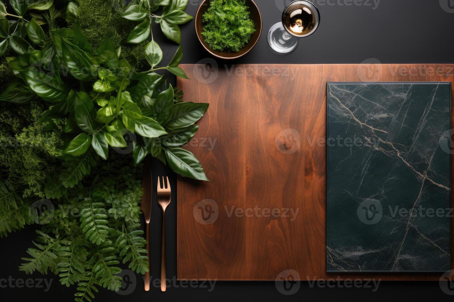 AI generated cutlery tableware set mockup background photo