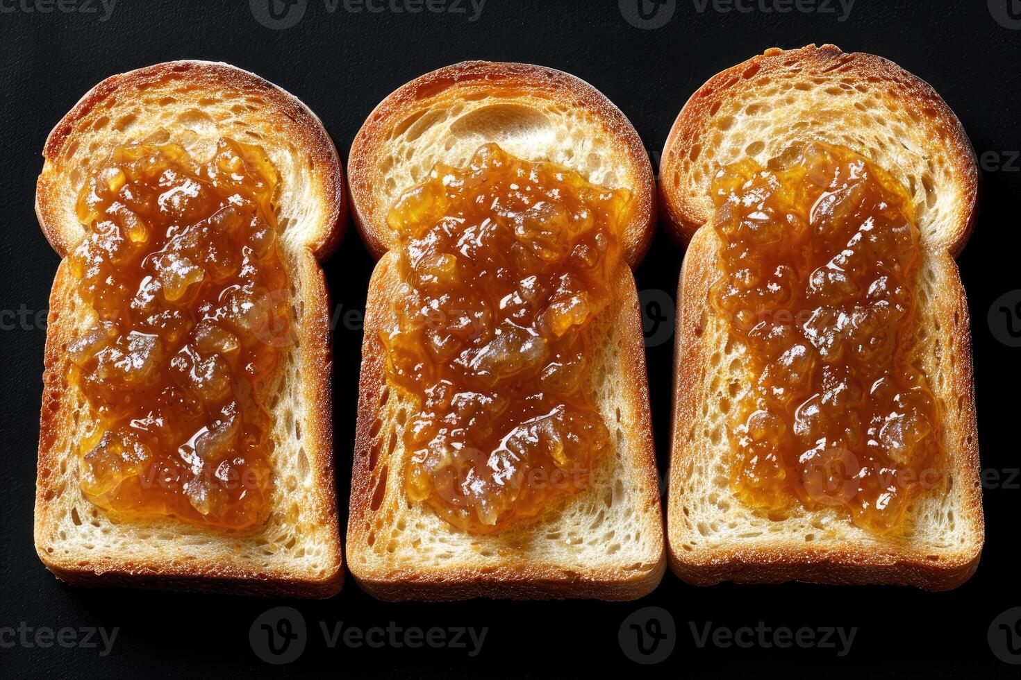 AI generated toasts with fruits jam on kitchen table professional advertising food photography photo