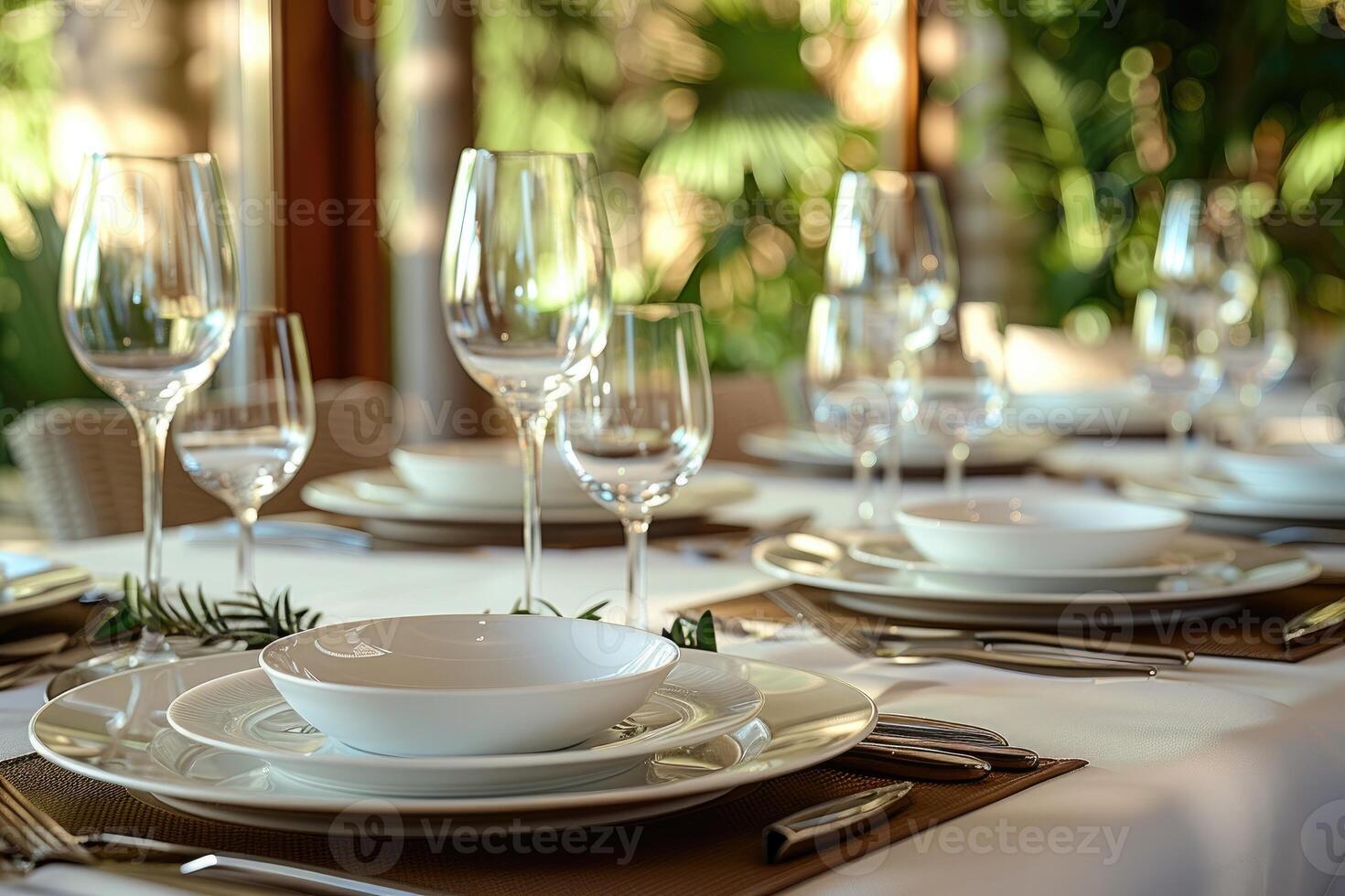 AI generated modern elegant event table and cutlery setting in a minimalist style advertising food photography photo