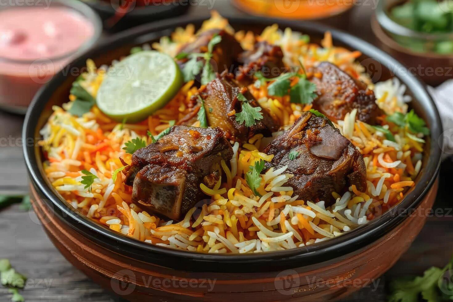 AI generated indian biryani rice professional advertising food photography photo