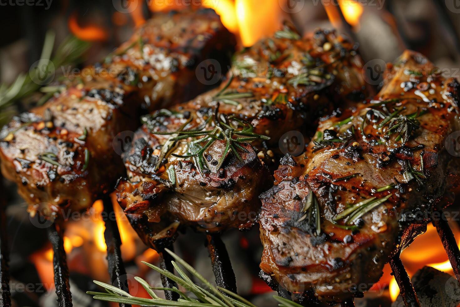 ai generado Cordero siendo A la parrilla en carbón profesional publicidad comida fotografía foto