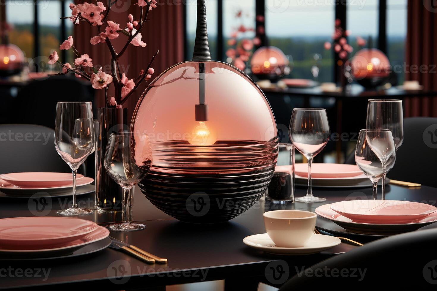 AI generated modern elegant event table and cutlery setting in a minimalist style advertising food photography photo