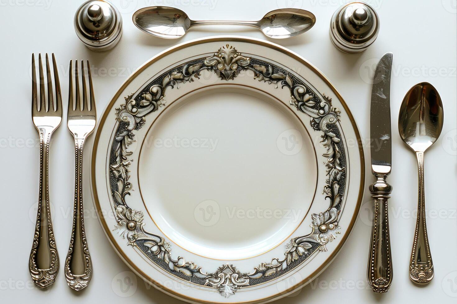 AI generated cutlery tableware set mockup background photo