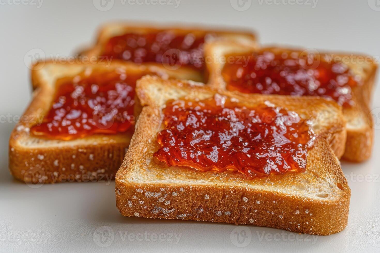 AI generated toasts with fruits jam on kitchen table professional advertising food photography photo