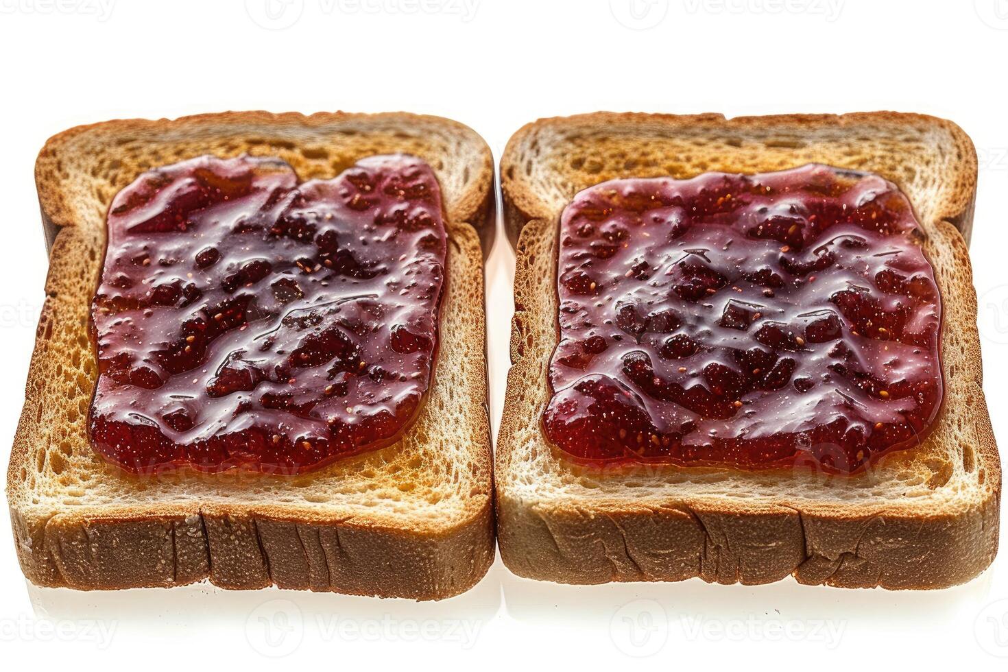 AI generated toasts with fruits jam on kitchen table professional advertising food photography photo
